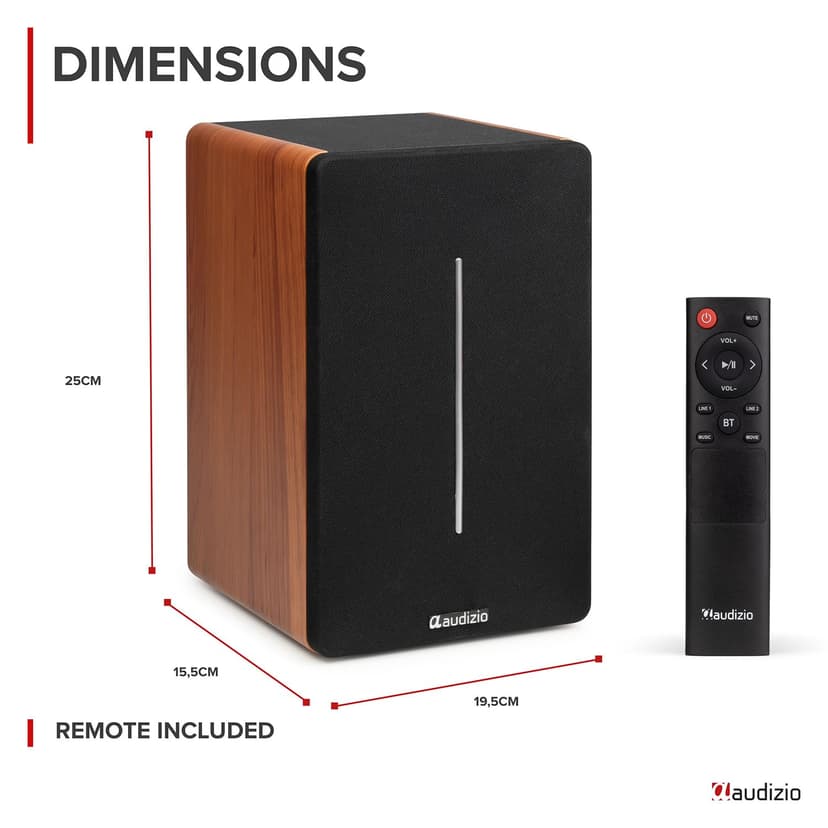 Audizio KS01B Active Bluetooth Bookshelf Speakers, 120W HiFi Home Audio Set, Wood Finish, Optical & RCA Inputs, USB Playback, Wireless Remote, Bass & Treble Controls, Compact Stereo Speakers - 9