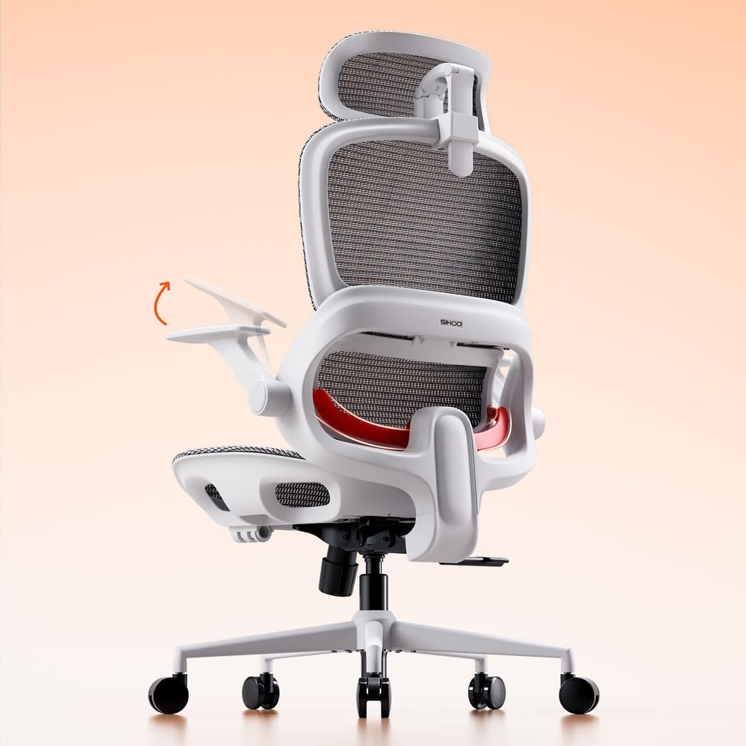 SIHOO B100 Ergonomic Office Chair, Comfy Desk Chair with Adaptive Dynamic Lumbar Support, Computer Chair with Extra Wide Headrest, Flip-Up Armrests, 90-135° Tilt Lock and Breathable Mesh Cushion