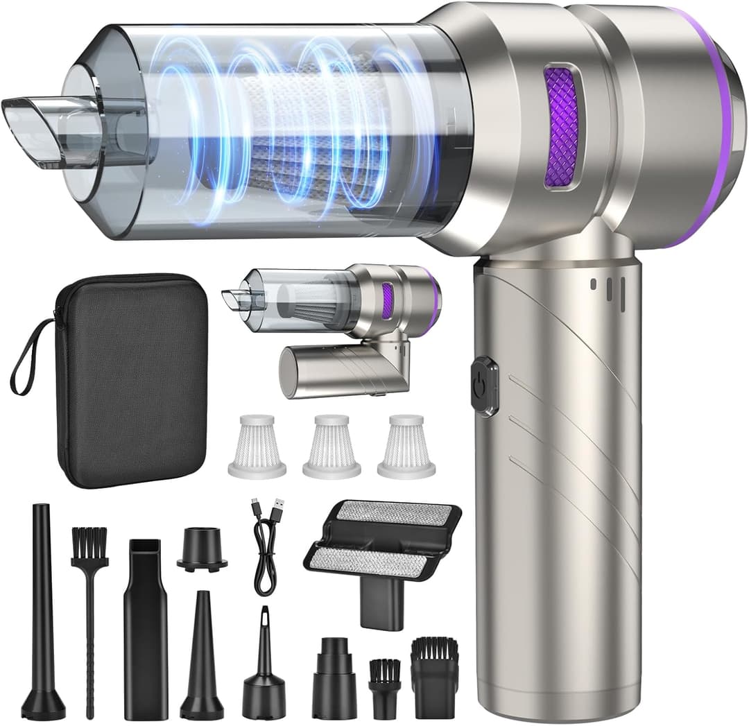 Fwiull Handheld Vacuum Cleaner, 18000PA Car Vacuum Cleaner, 4-in-1 Wireless Handheld Vacuum Cleaner Battery, 3-Speed 200,000 RPM Car Vacuum Cleaner, Foldable Car Vacuum Cleaner for Office, Car
