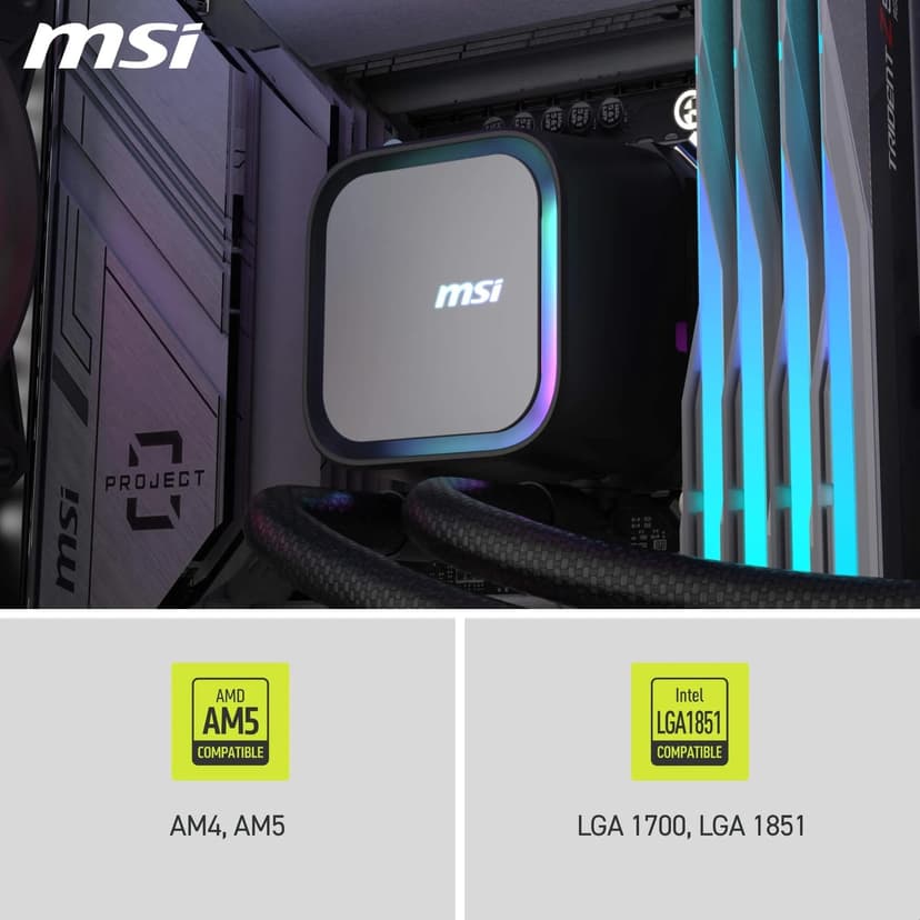 MSI MAG CORELIQUID A13 240 AIO CPU Liquid Cooler - Full CPU Coverage, Improved Water Channel Design, Minimalism Meets Illumination, CycloBlade 7, Split-Flow Radiator, Rifle Bearing Fans - 7