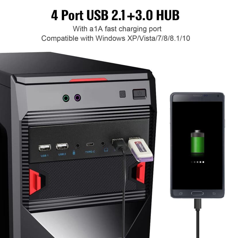 MZHOU USB 3.2 GEN2 Front Panel Expansion Card, 10 Gbit/s Type-C, 4 USB Ports (5Gbps 480Mbps), HD Audio,for 5.25-Inch Optical Drive Panel Bay - 5