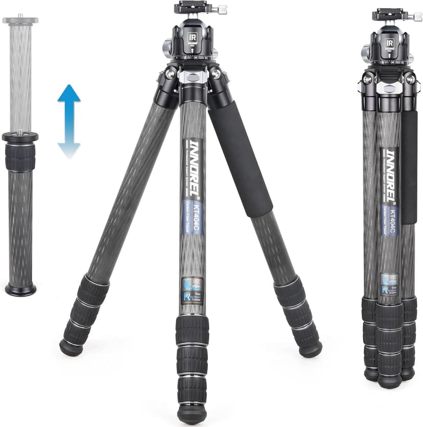 INNOREL 10-Layer Carbon Fiber Compact Tripod KT404C Professional 40mm Tube Heavy Duty Camera Stand for Digital DSLR Video Camcorder with 52mm Low Profile Panoramic Ballhead Center Column Load 30kg - 1