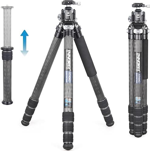 INNOREL 10-Layer Carbon Fiber Compact Tripod KT404C Professional 40mm Tube Heavy Duty Camera Stand for Digital DSLR Video Camcorder with 52mm Low Profile Panoramic Ballhead Center Column Load 30kg