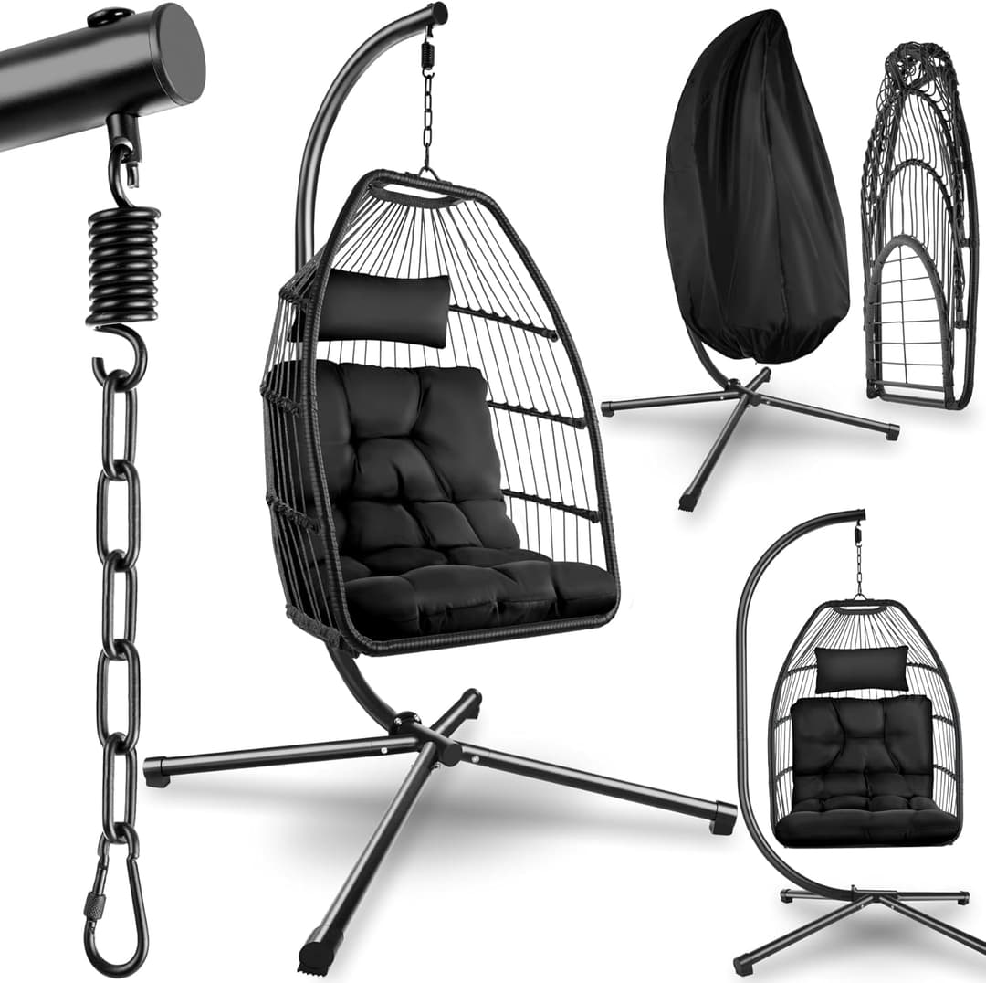 tectake® Fauteuil Oeuf Suspendu Chaise hamac Balancoire Cocooning Confortable Pliable Résistant, Fauteuil Relax avec Structure en Acier & Coussin Épais
