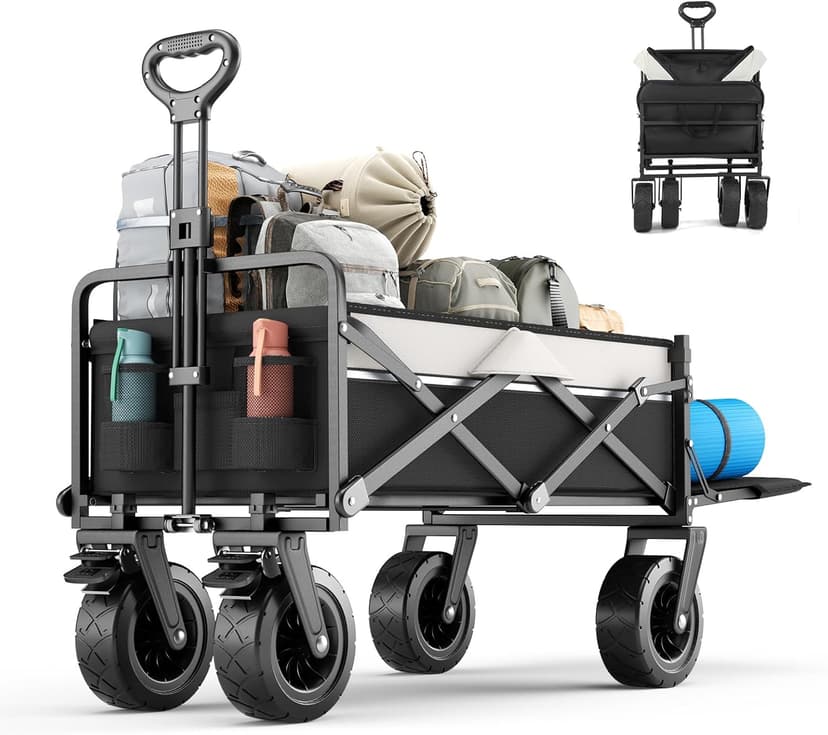 Trsaow Handcart Foldable 120L Garden Trolley on Wheels Beach Trolley Adjustable Handle Foldable Hand Trolley Large Capacity for Camping Outdoor Picnic Beach Foldable Trolley - 1