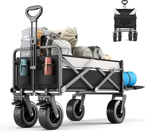 Trsaow Handcart Foldable 120L Garden Trolley on Wheels Beach Trolley Adjustable Handle Foldable Hand Trolley Large Capacity for Camping Outdoor Picnic Beach Foldable Trolley