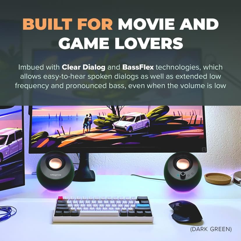 CREATIVE Pebble Pro Minimalist 2.0 USB-C Computer Speakers with Bluetooth 5.3 and Customizable RGB Lighting, Clear Dialog and BassFlex Tech, USB Audio, Headset Port, for PC and Mac - 4