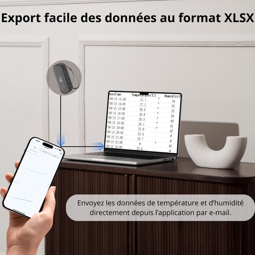 Sone Smart One Capteur Température Humidité WiFi 2.4GHz IP65 Extérieur Intérieur Noir - Thermomètre Hygromètre Connecté Tuya Smart Life - Sans Passerelle - Piles Non Incluses - 5