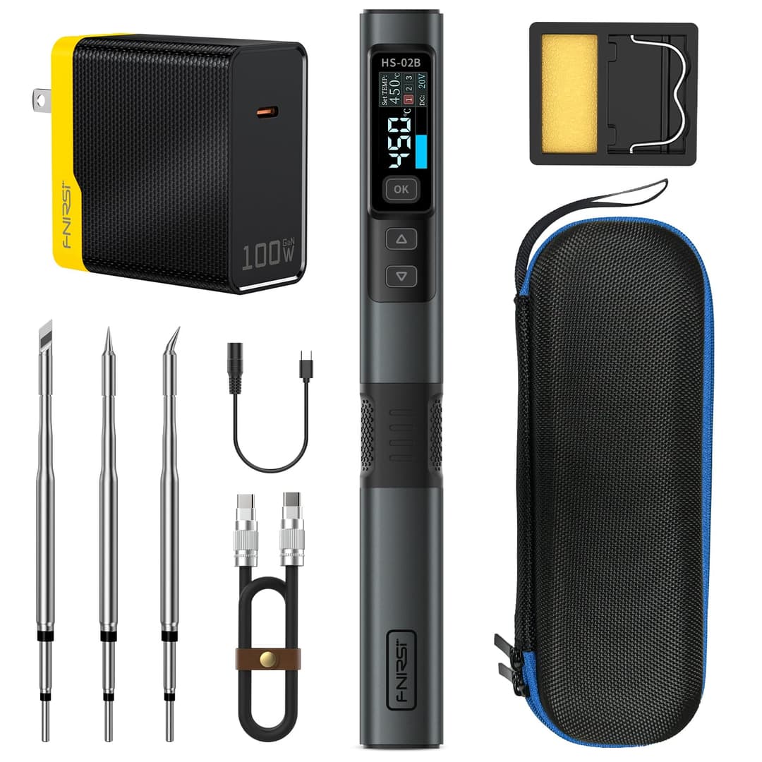 FNIRSI HS-02B 100W Portable Soldering Iron Kit, 2S Fast Heating, 212-842℉, Pre-Set 3 Groups Temperature, 3 Soldering Tips, Smart Digital Soldering Iron Pen Tool for Electronics Precision Repair