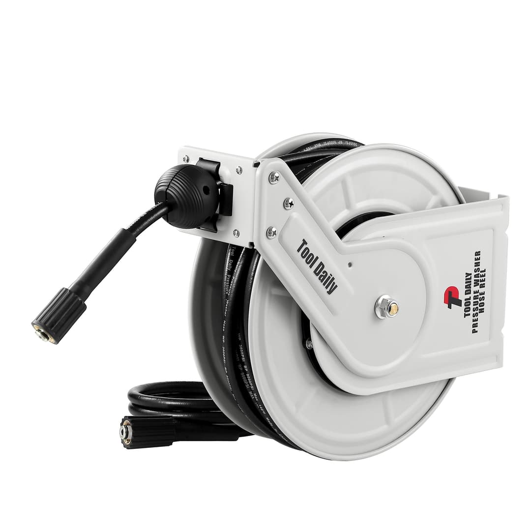 Tool Daily Retractable Pressure Washer Hose Reel, Power Washer Hose Reel 60 FT x 1/4”, Heavy Duty High Pressure Hose Reel 3600 PSI, Wall/Floor Mounted