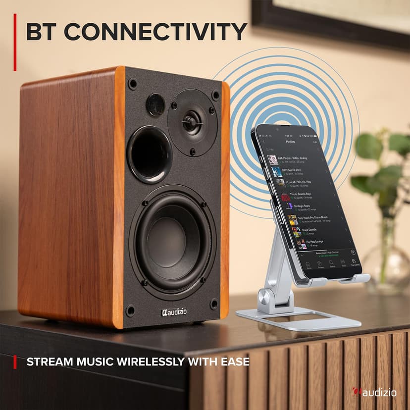 Audizio KS01B Active Bluetooth Bookshelf Speakers, 120W HiFi Home Audio Set, Wood Finish, Optical & RCA Inputs, USB Playback, Wireless Remote, Bass & Treble Controls, Compact Stereo Speakers - 6