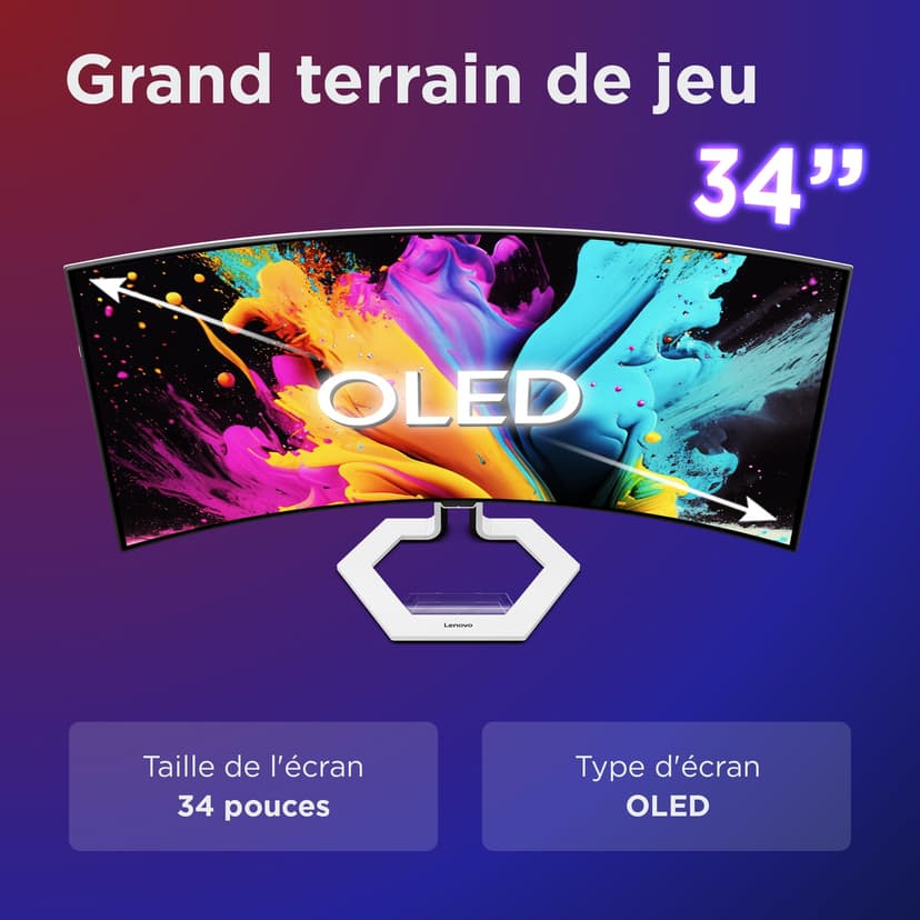 Lenovo Legion Pro 34WD-10 - Écran Gaming de 34" Incurvé avec Eyesafe (WQHD, OLED, 240Hz, 0.03ms, HDMI+DP, Cable DP, AMD FreeSync Premium Pro, Haut-parleurs) Réglage en Inclinaison - Noir-Blanc - 6