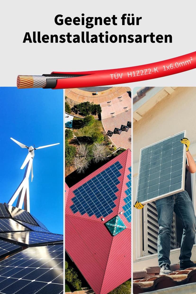 Solar Cable 4 mm²/6 mm², Solar Cable Extension 1/2/3/5/10/15/20 m, Multi-Contact 4 Solar Cable, IP67 Waterproof, Solar Cable Extension Cable - 5