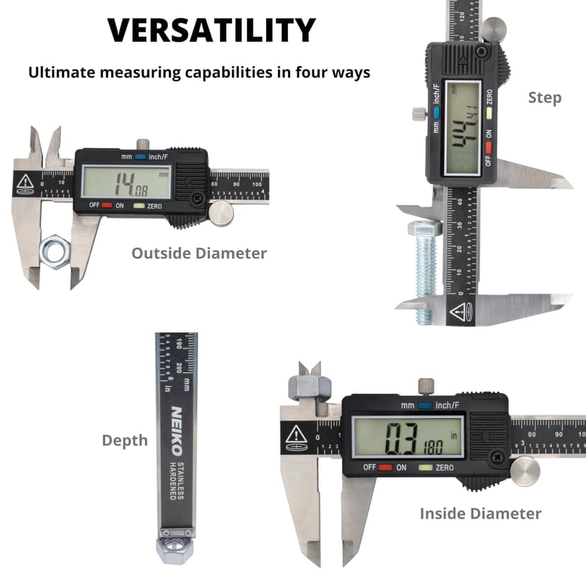 NEIKO 01407A Electronic Digital Caliper | 0-6 Inches | Stainless Steel Construction with Large LCD Screen | Quick Change Button for Inch/Fraction/Millimeter Conversions - 5