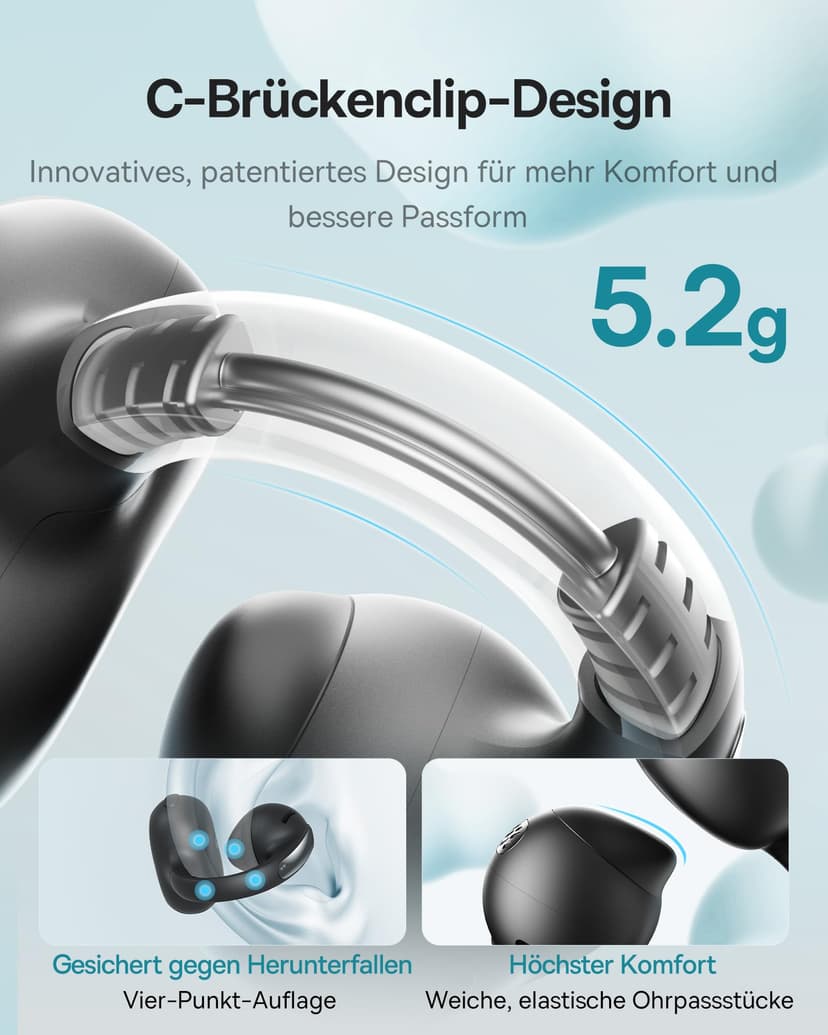 Baseus MC1 Open Earphones, Bluetooth Earbuds with Clip & 40H Battery Life, HiFi Bass Ai Sound Quality, Comfortable and Lightweight (5 g), Clip with IP57 Protection from Dust and Water - 2