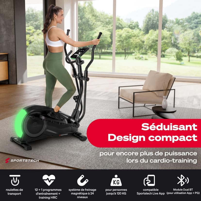 Sportstech CX700 avec Technologie LED innovatrice | Appareil Professionnel, vélo elliptique pour la Maison | 12 programmes | avec système de freinage magnétique de 24 kg | Marque de qualité Allemande - 6