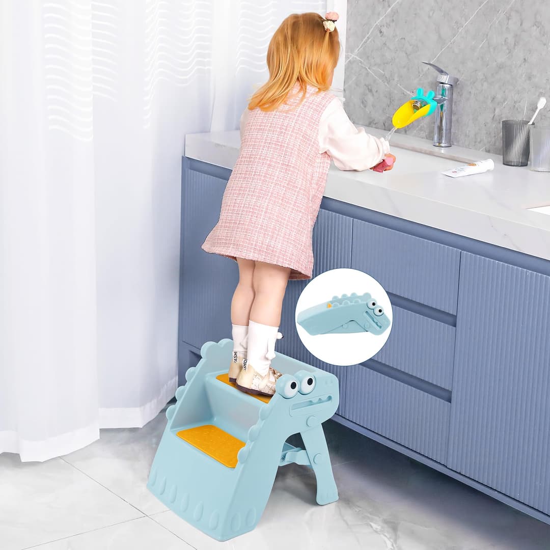 Step Stool Children's Stool Children Foldable Step Stool Children 2 Levels Non-Slip Stool Children Bathroom Anti-tilt Step Stool for Baby Children's Stool for Bathroom and Kitchen (Blue)