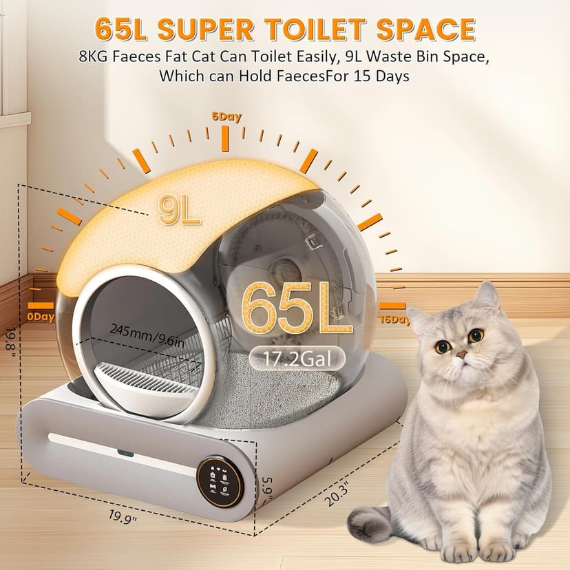 Self Cleaning Cat Litter Tray, Automatic Cat Litter Tray with App Control, Large Capacity, Self Cleaning Litter Box For Multiple Cats, Odourless, Safety Protection - 2