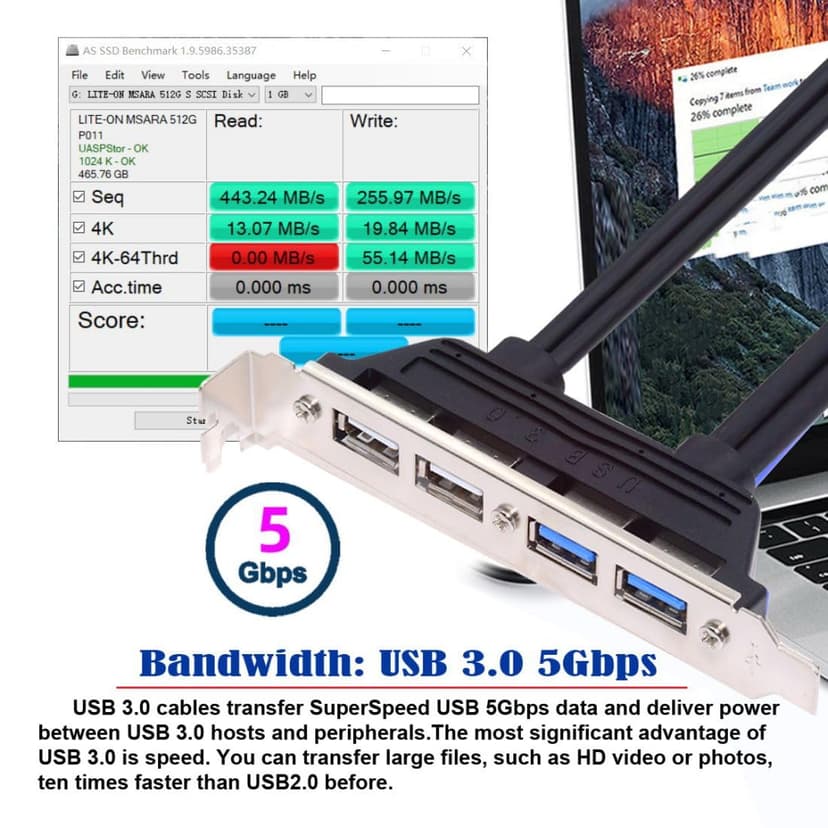ChenYang USB Front Panel Header 9/10Pin & 19/20Pin to 2 USB 2.0 & 2 USB 3.0 Female Chassis Back Panel Port Extension Cable 0.5M with 12cm PCI-E Slot Bracket - 4