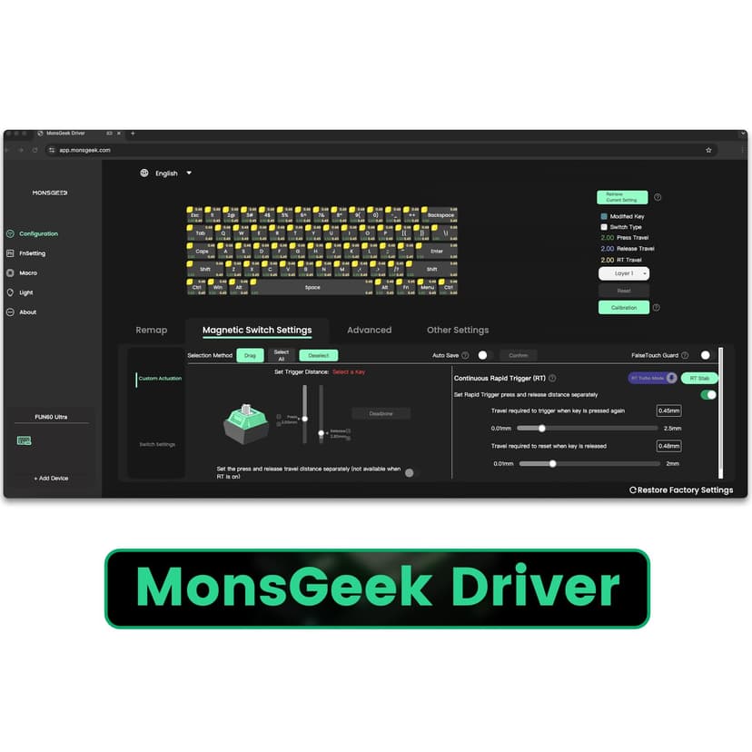 MONSGEEK FUN60 Pro Rapid Trigger Gaming Keyboard, 16K Scan Rate SP Magnetic Switch HE Keyboard Wired keyboard 60% Black Shine-Through (Glare Magnetic Switch) - 7