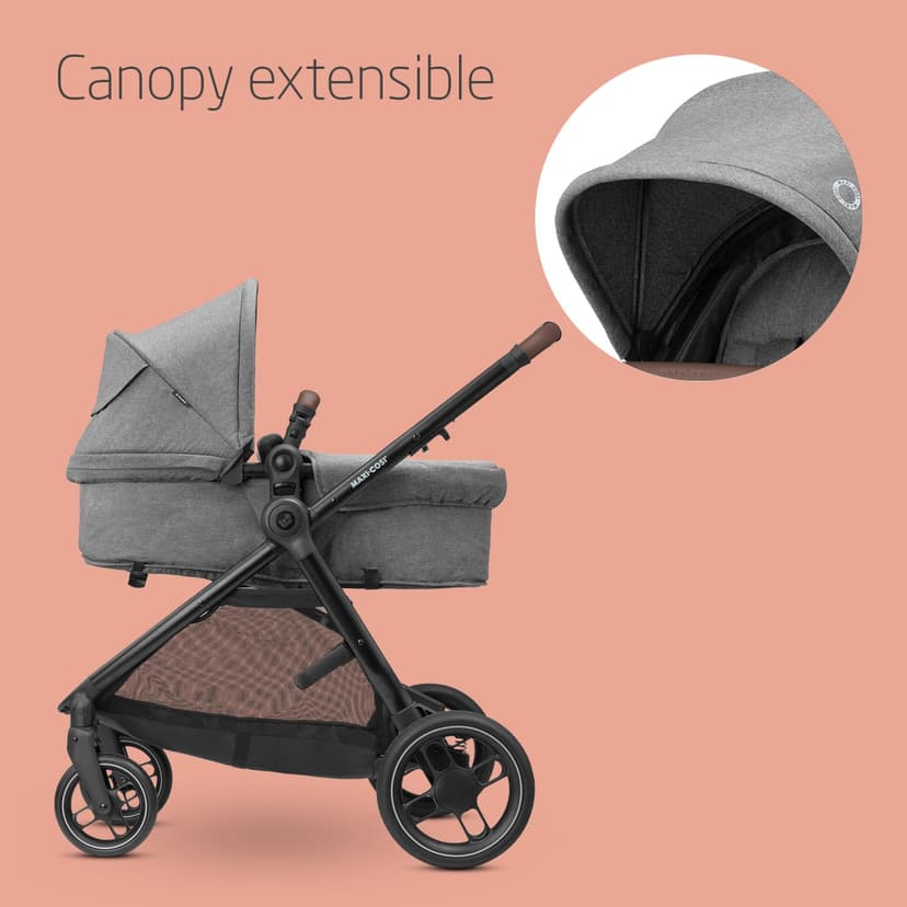 Maxi-COSI Zelia S Trio Stroller 3 in 1 Set, 0-4 Years, Up to 22 kg, Foldable, Compact and Adjustable Stroller, Includes CabrioFix S i-Size Car Seat, Accessories, Diaper Bag, Grey - 7