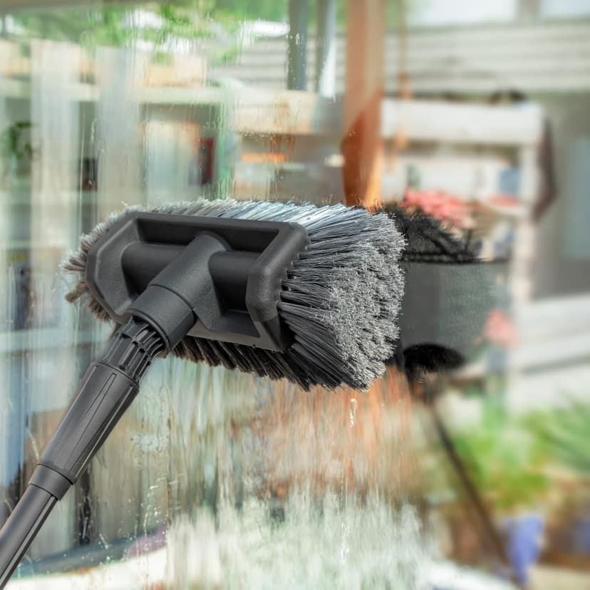 VONROC Window Cleaner with Telescopic Rod 4.6 m - Car Wash Brush with Handle, Professional Window Wiper with Washing Brush for Windows, Solar System - Includes Brush, Hose, Soap Dispenser - 2