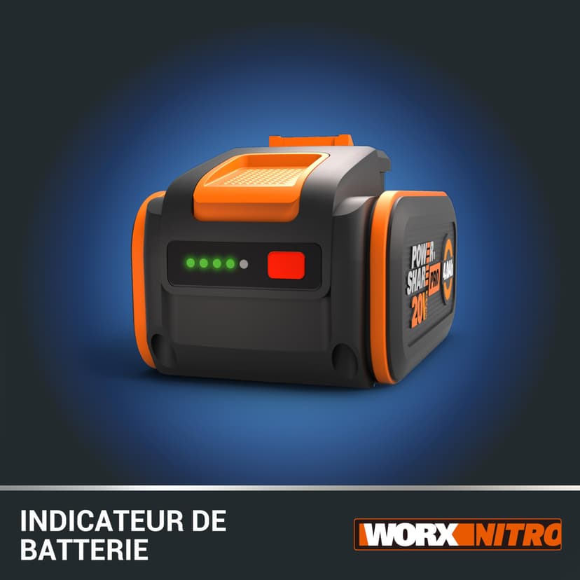 WORX Batterie Powershare Pro au Lithium-ION 20V 4Ah WA3644, Batterie Haute Performance et Longue durée Compatible avec Tous Les Outils Worx PowerShare - 4