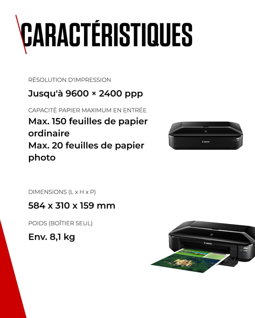 Canon PIXMA iX6850 Imprimante WiFi (Noire) 5 Encres - Imprimante Multifonction de Bureau Hautement Performante - Impressions A3+ de Qualité Pro - Connectivité Wi-FI-Ethernet - Imprimante Jet d’Encre - 6
