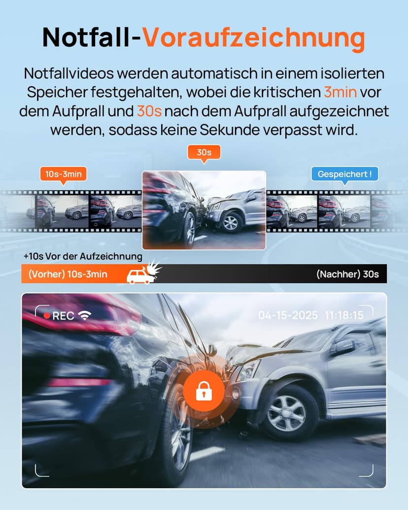 70mai A800SE Dash Cam Car Front Rear 4K UHD+1080P with GPS WiFi, Dual Car Camera with 128GB SD Card, F1.55 Aperture HDR, Night Vision, ADAS, 3 "IPS, 24/7 Parking Monitoring, Supports 512 GB Max - 5