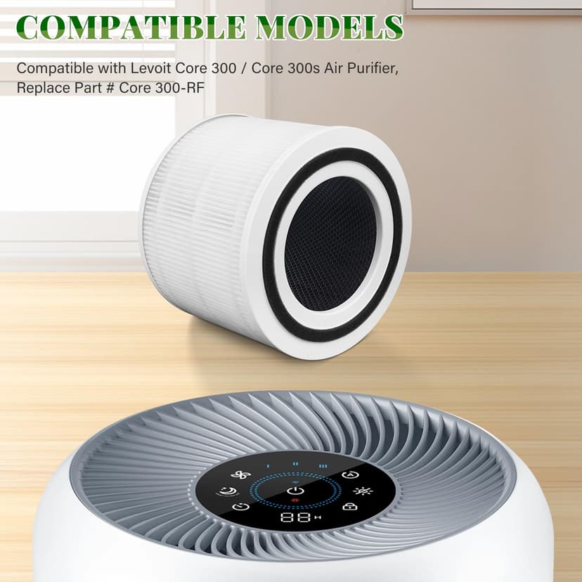 Core 300s Air Purifier Filter for LEVOIT Core 300s / Core 300 Air Purifier, 3-in-1 Pre, H13 Grade True HEPA Activated Carbon, High Efficiency Filter Replacement, Part Number Core 300 RF Filter, 2-Pack - 2