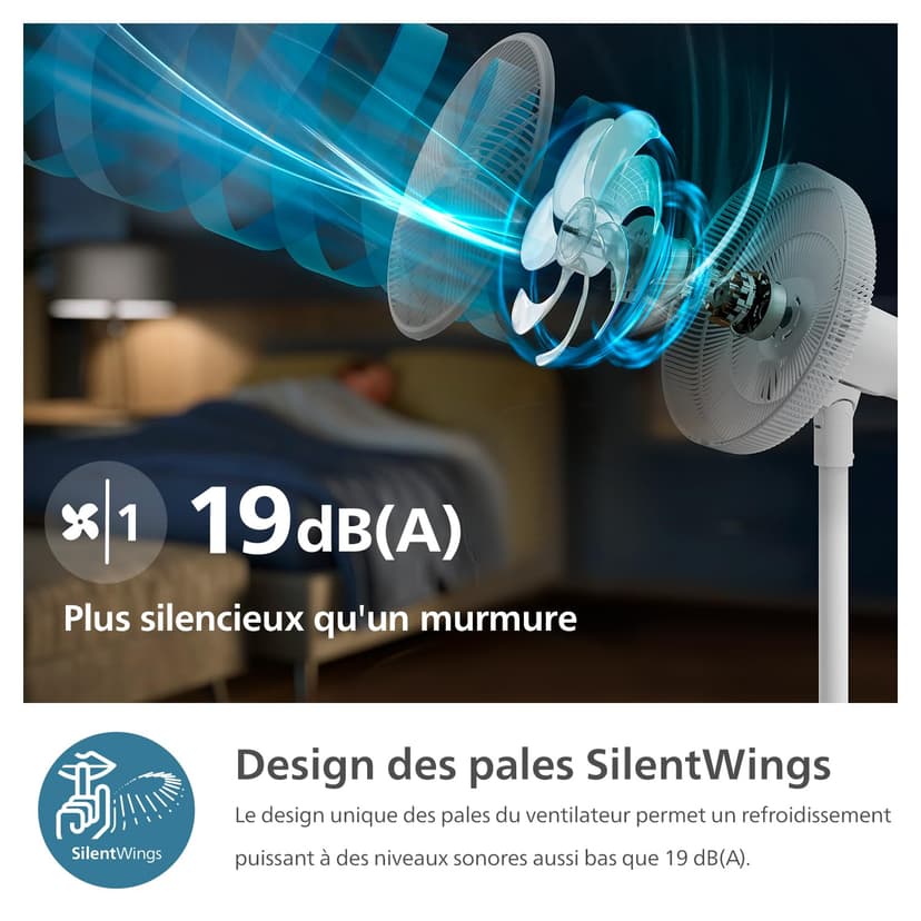 Philips Pedestal Fan Series 2000. Powerful & Ultra-Quiet with SilentWings Technology. 19 dB. 2-in-1 Table & Standing Fan. Adjustable Tilt & Oscillation. 12h timer. White. (CX2550/00) - 4