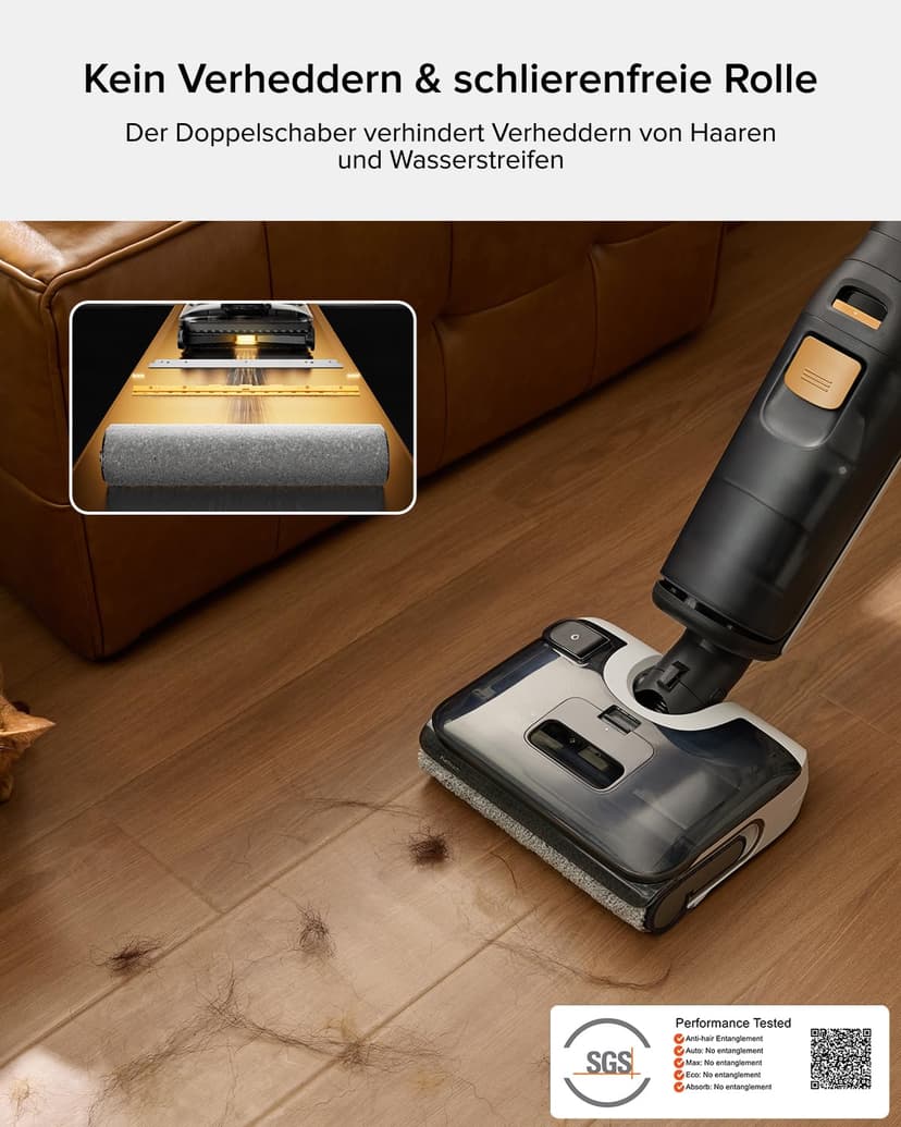 roborock F25 Wet Dry Vacuum Cleaner, Cordless Vacuum Mop All in One with 20000Pa, 194°F Hot Air Flash Drying & Hot Water Self Cleaning, Zero-Tangle Wet Mop Cleaner for Hard Floor, 180° Lie Flat - 5