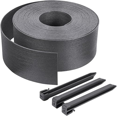VOUNOT PE Garden Edging 20 Metres with 12 Anchor Pegs Flexible Lawn Edging Natural Look Height 13 cm Thickness 3 mm Grey