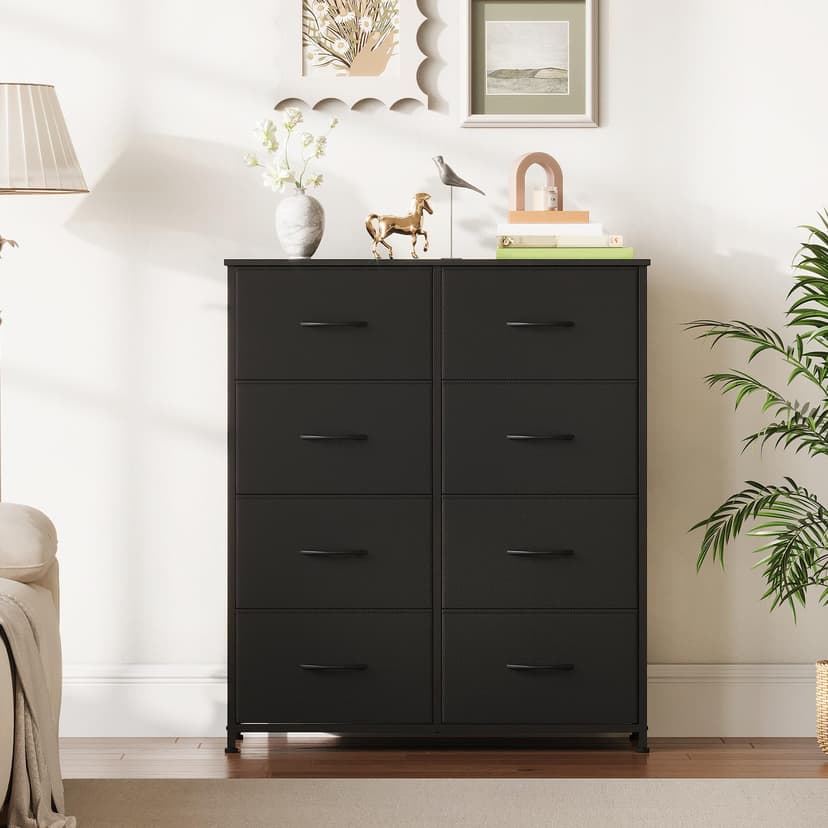 Somdot Tall Chest of Drawers for Bedroom with 8 Drawers, Wide Storage Organiser Fabric Dresser for Closet Nursery Bedside Living Room Laundry Entryway Hallway, Black - 4