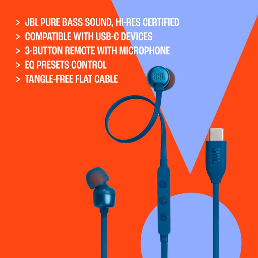 JBL Tune 310 C Hi-Res Wired Earbuds with Microphone, Flat Tangle-Free Cable, 3-Button Remote, EQ Presets Control and Volume Adjustment, White - 4
