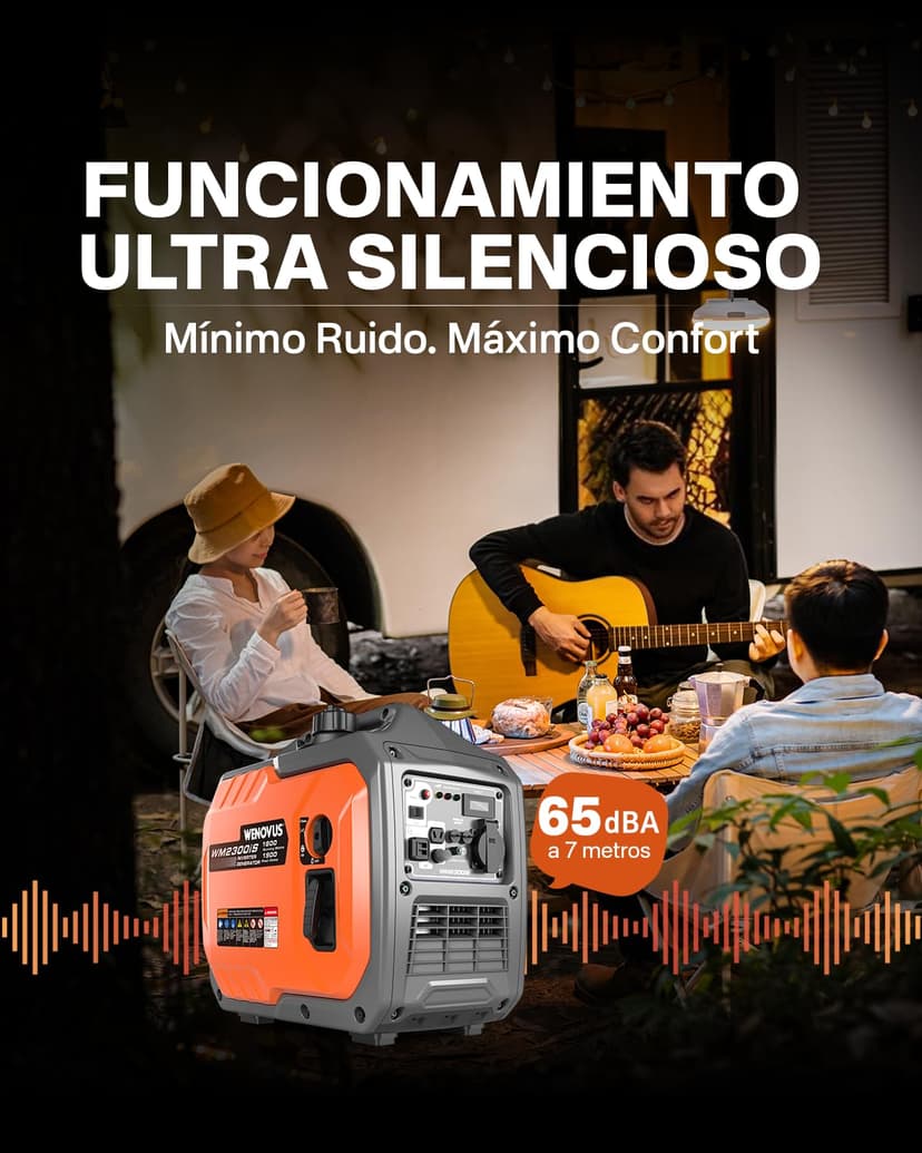 WENOVUS Electrogene Silent Inverter 1900W Gasoline Generator Group Portable Electric 4 Stroke 2 USB LED Display 3-in-1 and 2 Outlets 230V, Light Electrogene Set For Caravans, Gar - 6