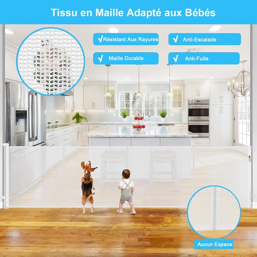 Extendable Baby Safety Gate, Safety Barrier for Children and Dogs, 0-500 cm Retractable Fences for Stairs and Hallways, Indoor and Outdoor - 6