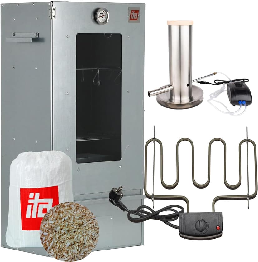 ITA Fumoir Électrique 7000 - Ensemble Smoker avec Chauffage, Générateur de Fumée - Armoire de Fumage avec Fenêtre & Thermomètre - Acier Alliage - Qualité EU, 81 cm avec 3 Niveaux - 1