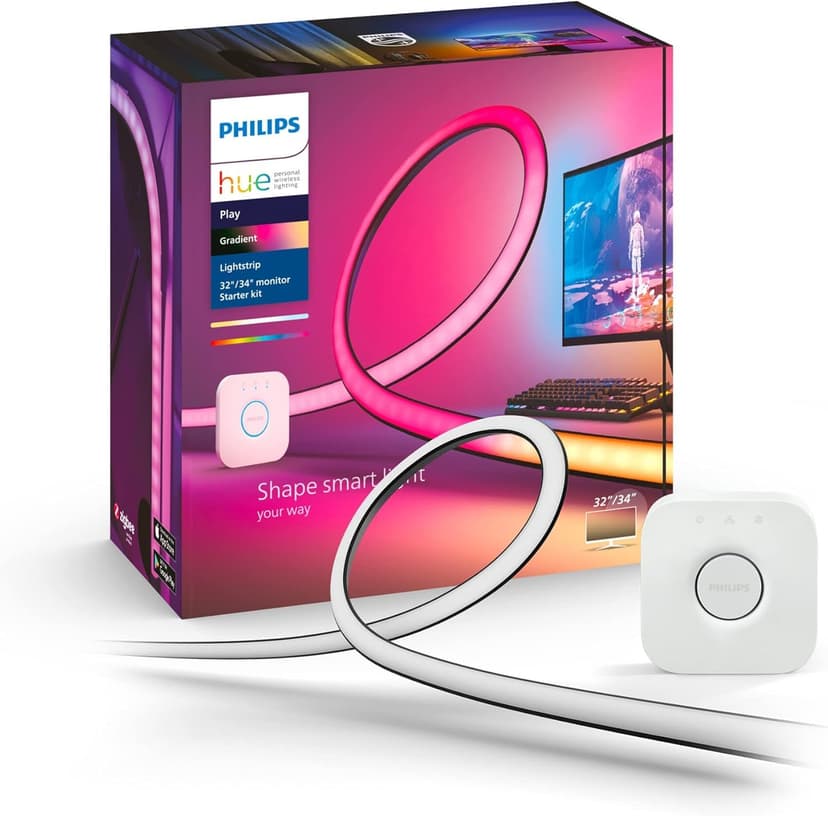 Philips Hue White and Color, Kit démarrage Lightstrip Hue Play gradient PC, écran 32-34 pouces + Pont, synchronisation de la lumière avec le jeu, compatible Alexa, Google et Apple - 8