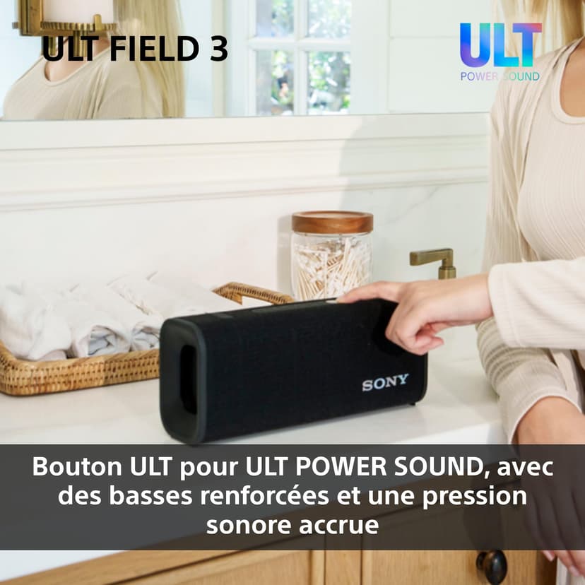 Sony ULT Field 3 - Enceinte Bluetooth Ultra Portable avec ULT Power Sound, Batterie 24h, IP67, étanche, Anti-poussière, Anti-Choc, bandoulière détachable, compacte - Blanc cassé - 4