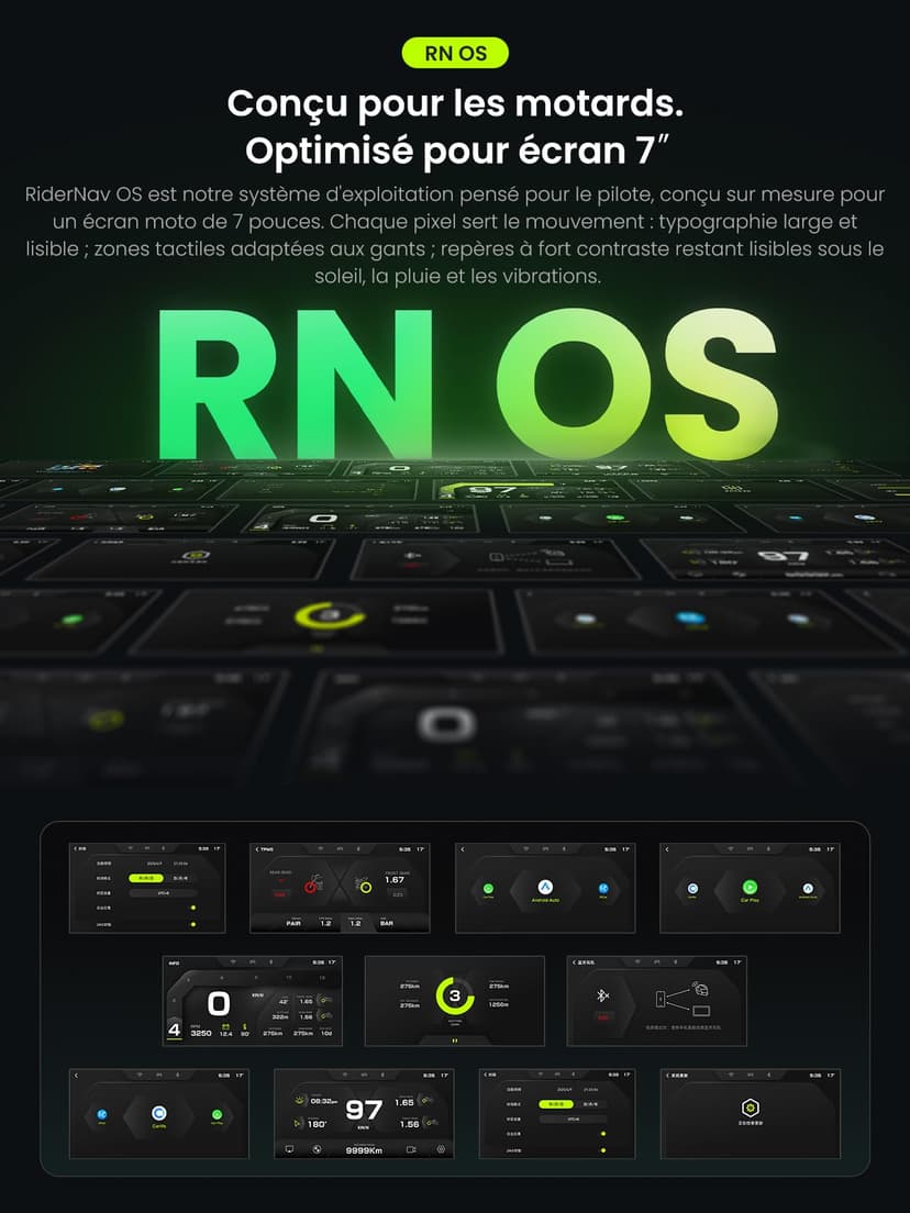 RiderNav R7M 7" CarPlay et Android Auto sans Fil pour Motos BMW - Commande Native Wonder Wheel & Action Camera | Lecture des Données en Temps Réel (TPMS/RPM) | Mises à Jour OTA | GPS IP69K | Nav Pre - 9