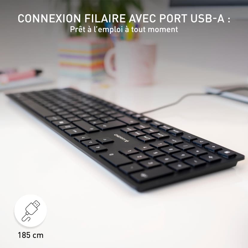 CHERRY KC 6000 Slim, Clavier au Design Ultra-Plat, Disposition Allemande (QWERTZ), Filaire (Port USB-A), Touches silencieuses, Marquage Durable, Noir - 3