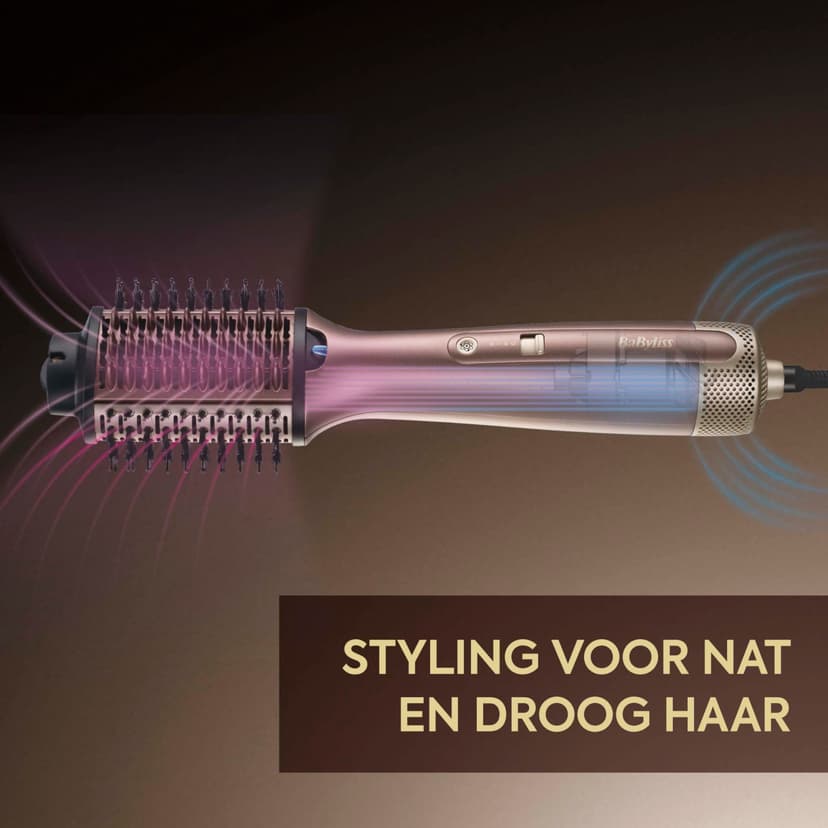 BaByliss Air Power Volume Blower Brush - Drying & Blow Drying, 2-in-1 - On Wet or Dry Hair, 3 Temperature Settings, Ionic & Ceramic, Gold, AS95E - 2