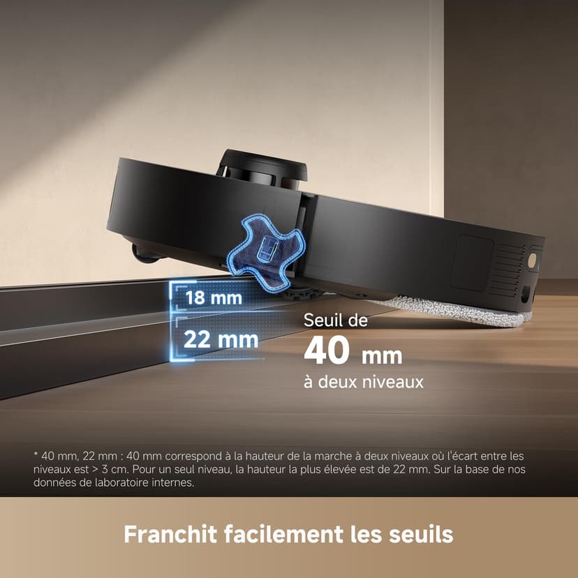 DREAME L40s Pro Ultra Robot Aspirateur, 19 000 Pa, Brosse Double HyperStream, Franchit 4 cm, Brosse latérale extensible et relevable, Nettoyage à la serpillière à l'eau chaude à 75°C,Auto-nettoyant3.0 - 6