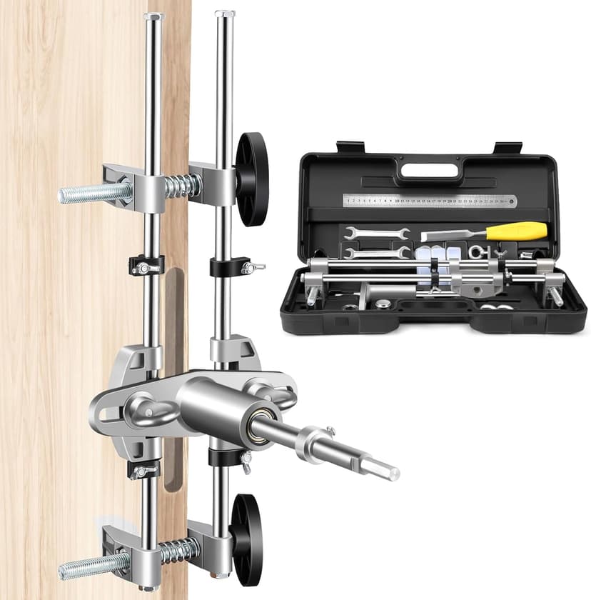 Door Lock Mortiser Kit, Lock Fitting Jig Maintenance Set, Door Lock Hole Opener Jig with 18mm 22mm 25mm Tungsten Steel Cutters, Woodworking Hole Saw Opener Tool for Wooden Door Lock Installation - 1