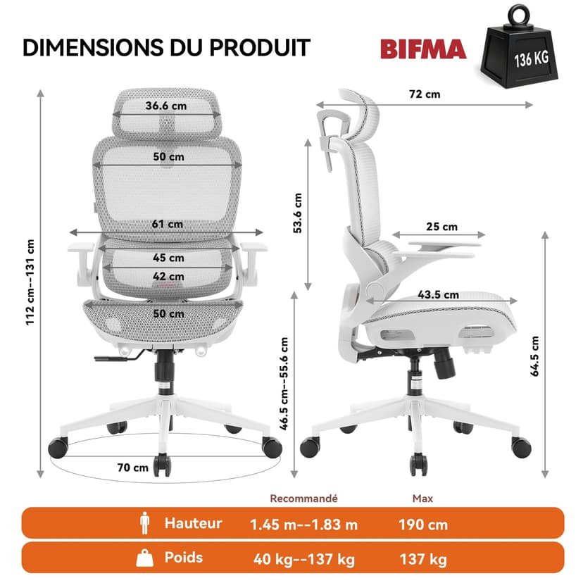 SIHOO B100 Ergonomic Office Chair, Comfy Desk Chair with Adaptive Dynamic Lumbar Support, Computer Chair with Extra Wide Headrest, Flip-Up Armrests, 90-135° Tilt Lock and Breathable Mesh Cushion - 2