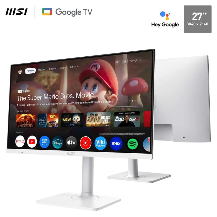 MSI Modern MD272UPSW Smart Monitor 27 pouces 4K UHD Google TV - Google Assistant, Dolby Audio, affichage sans fil, multicontrôle - WiFi 5, Bluetooth 5.0, LAN, HDMI 2.0b, DP 1.4a, Type-C PD 65W, USB-A, - 2
