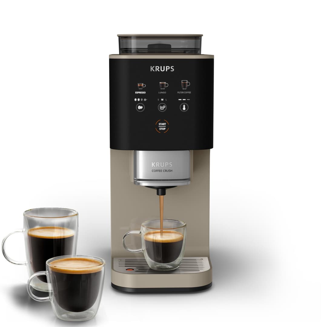 KRUPS Coffee Crush Superautomatic Coffee Maker 15 Bar 3 Coffee Recipes 3 Temperature Levels Touch Screen Compact 15 cm Wide SA402AE0
