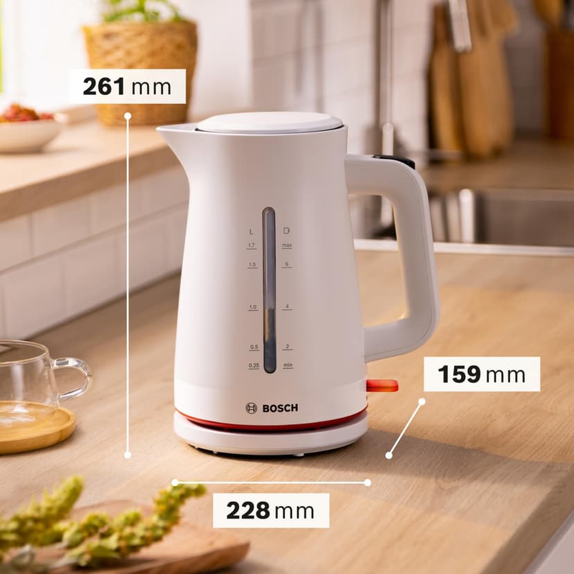 Bosch MyMoment TWK3M121 wireless kettle, automatic shut-off, overheating protection, cup display, water level indicator on both sides, removable anti-limescale filter, 1.7 l, - 2