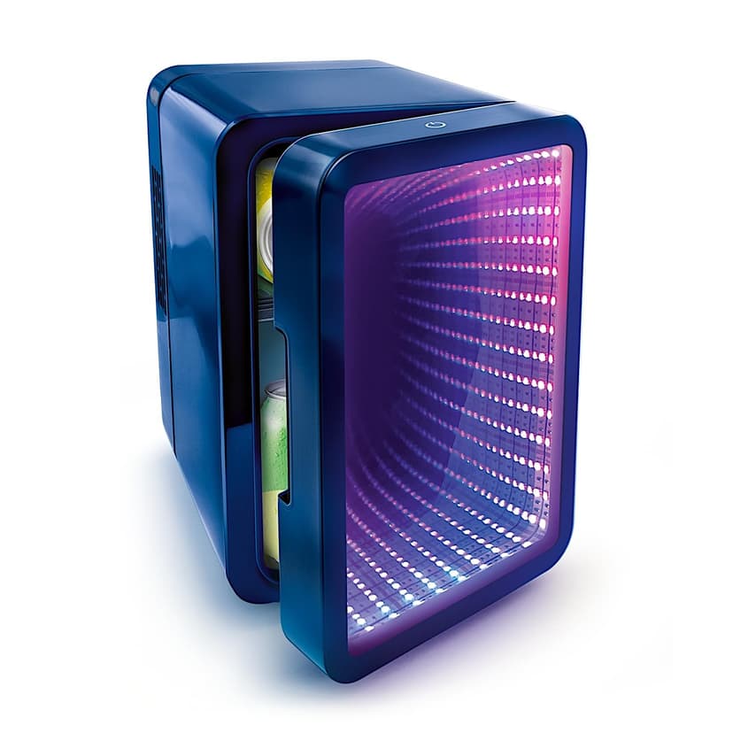 So Chill - Infinity LED Mini Fridge - 6 Cans or 8 Mini Cans - Mirror Effect Door - 12 Light Modes - Stickers - for Desk, Bedroom, Car - USB Power Supply (5V SELV) - INF 041 - 1